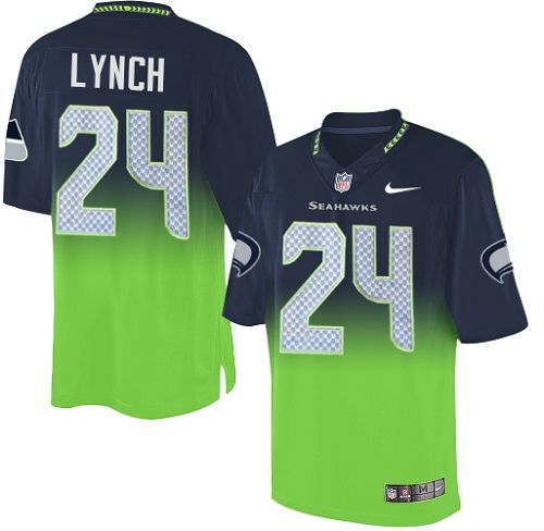 Youth Elite Marshawn Lynch Nike Jersey Navy/Green - #24 Fadeaway NFL Seattle Seahawks